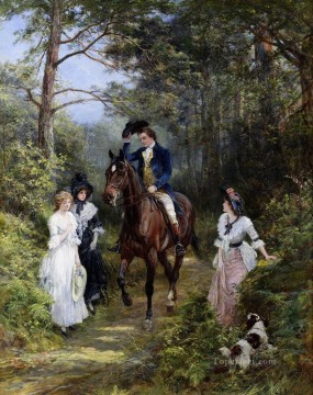horse cats Painting - The meeting in the Forest Heywood Hardy horse riding